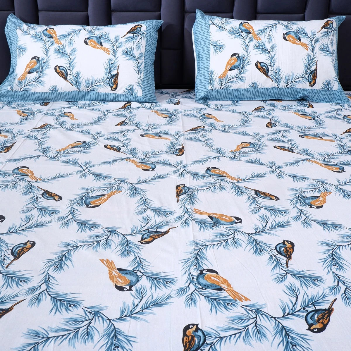 The Jaipuri pure cotton bed sheet Jaipur with elegant bird and floral design for a cozy bedroom look