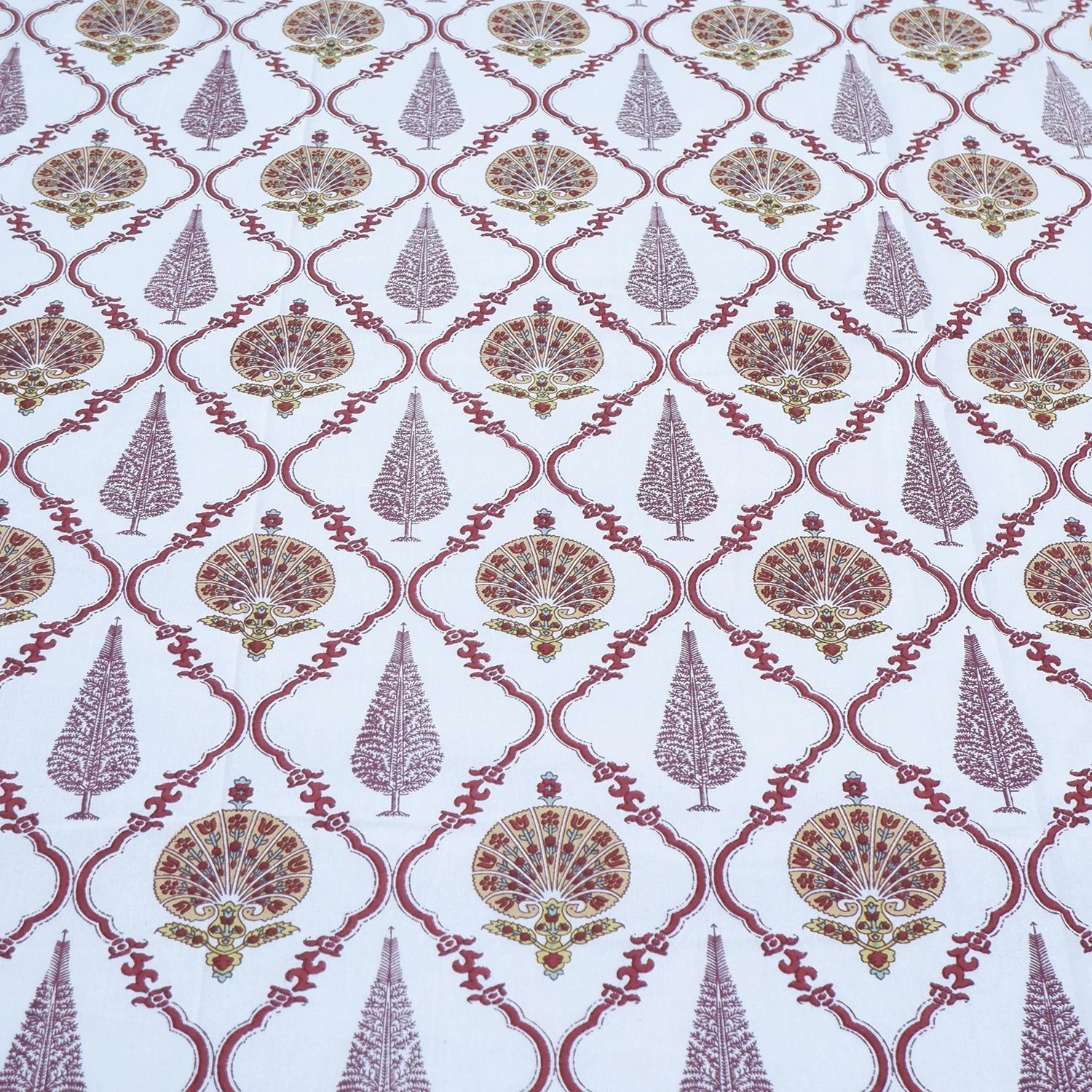 Pure cotton bed sheet Jaipur with intricate floral and tree patterns in rich colors