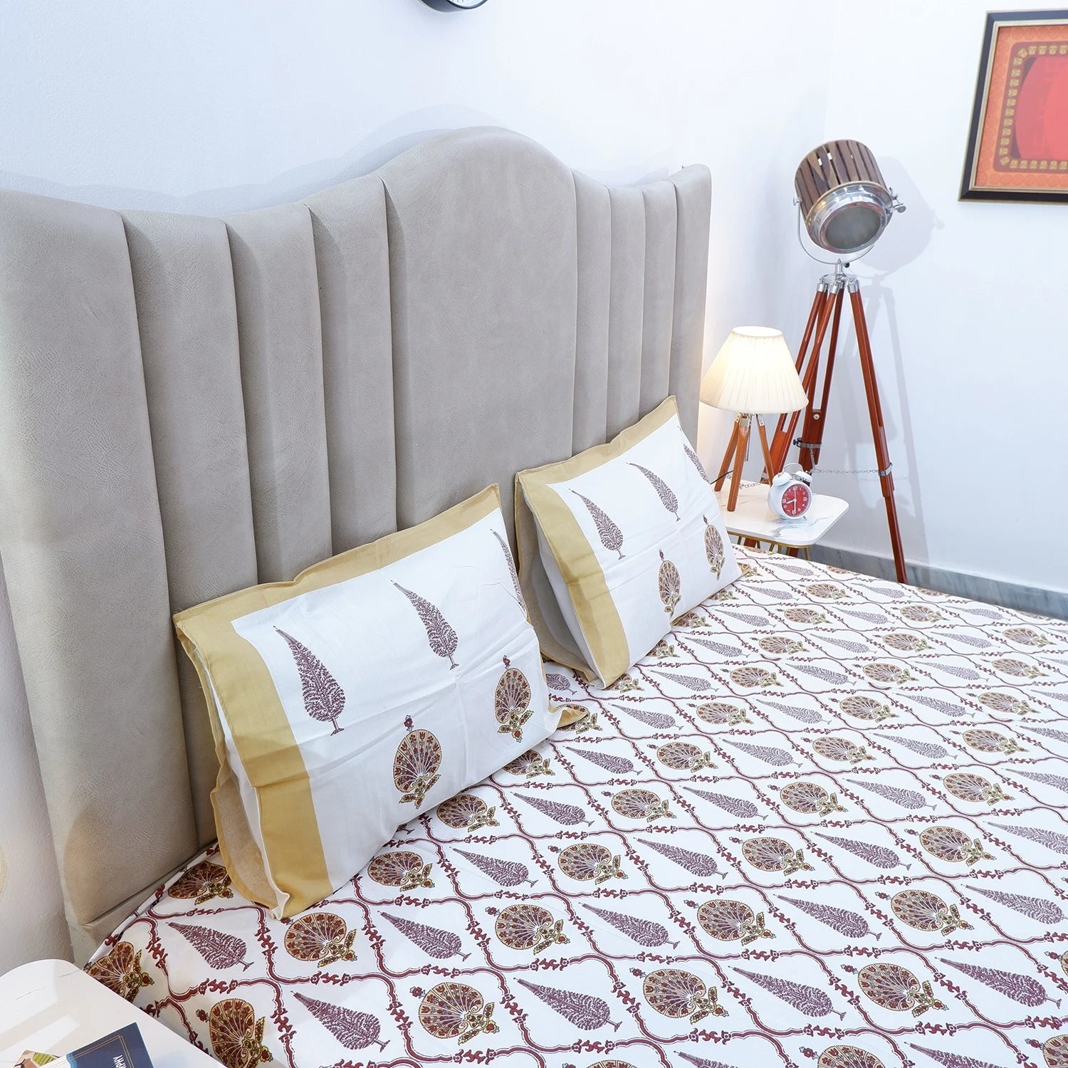 Pure cotton bed sheet Jaipur featuring intricate prints with matching pillow covers for a stylish bedroom look