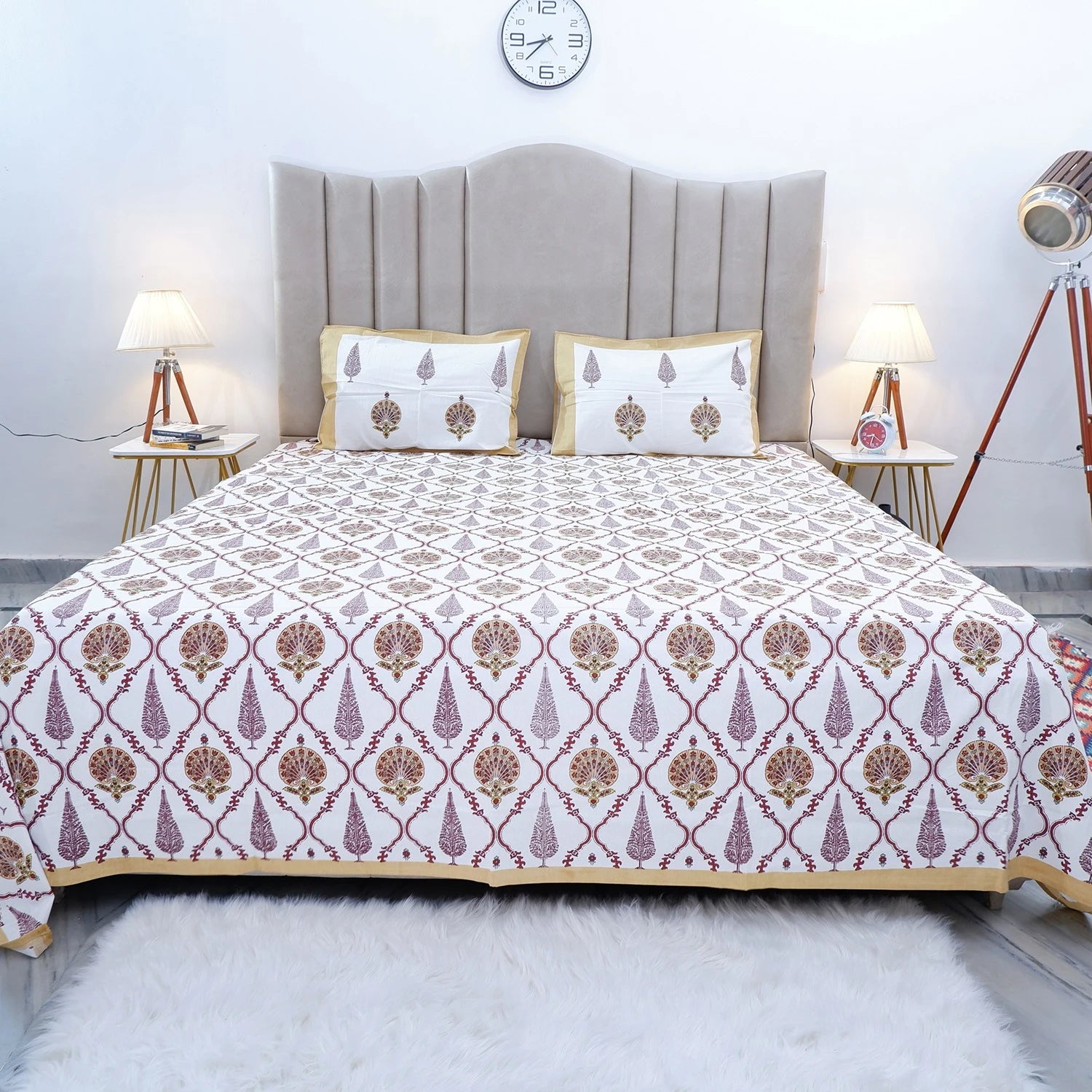 Elegant pure cotton bed sheet Jaipur with intricate floral patterns for a luxurious bedroom decor
