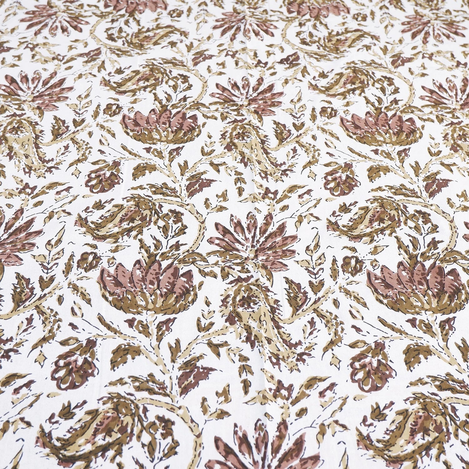 The Jaipuri pure cotton bed sheet online with intricate floral pattern in earthy tones