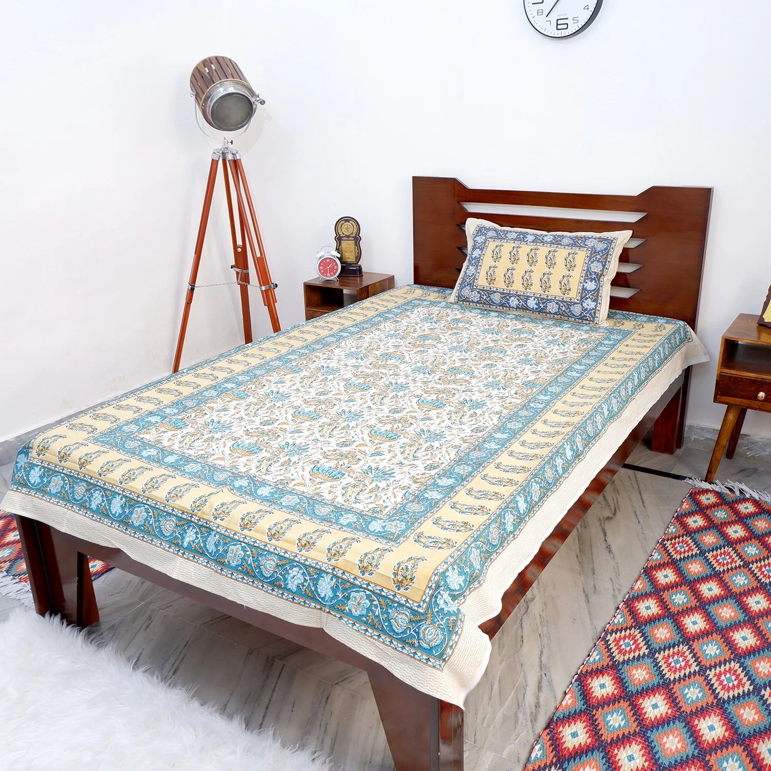 The Jaipuri pure cotton bed sheet online with intricate patterns and soft texture for comfortable bedding