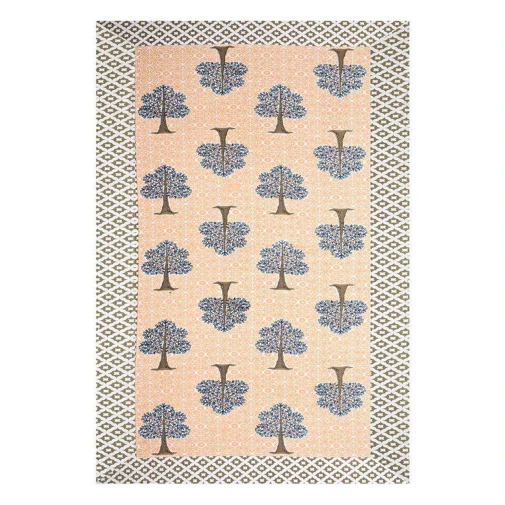 Jaipuri Cotton Single Bedsheet Set - Orange Floral Tree (70X100 inches)
