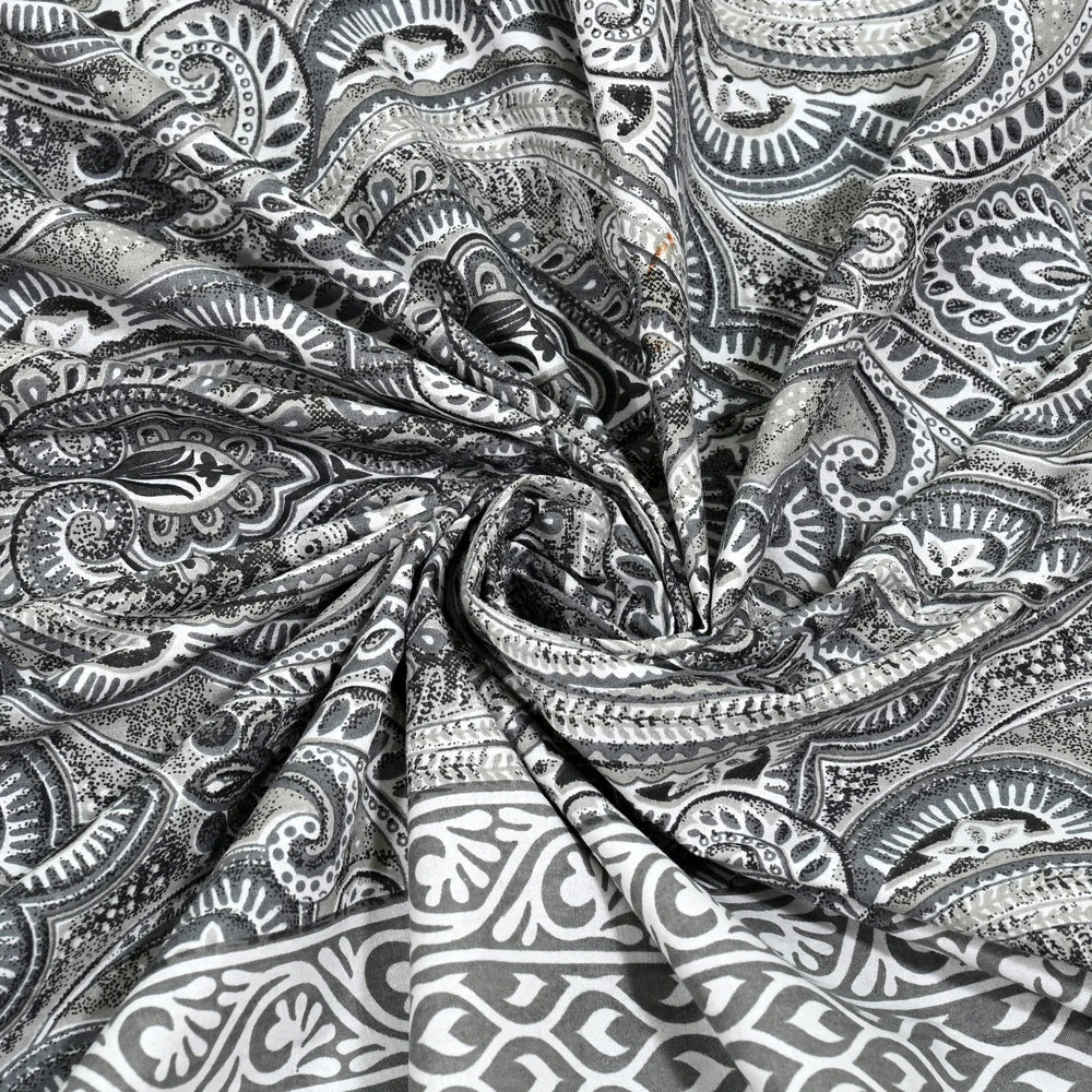 Jaipuri Cotton Single Bedsheet Set – Black & White Paisley Print (70X100 inches)