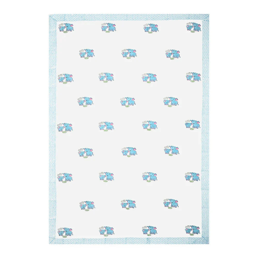 Cute Elephants Block Printed Kids Cotton Bedsheet - Single Bed Size (60X90 Inches)
