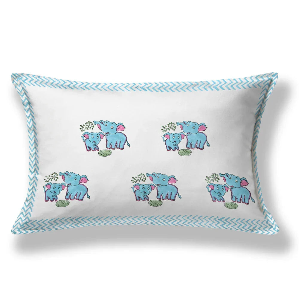 Cute Elephants Block Printed Kids Cotton Bedsheet - Single Bed Size (60X90 Inches)
