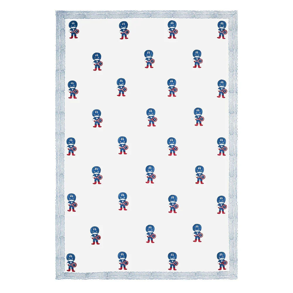 Captain America Block Printed Kids Cotton Bedsheet - Single Bed Size (60X90 Inches)