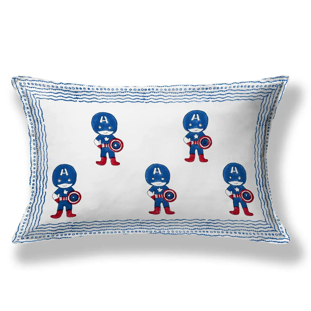 Captain America Block Printed Kids Cotton Bedsheet - Single Bed Size (60X90 Inches)