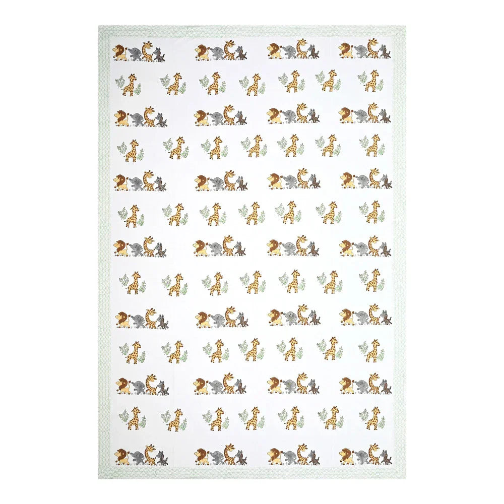 Jungle Safari Block Printed Kids Cotton Bedsheet - Single Bed Size (60X90 Inches)