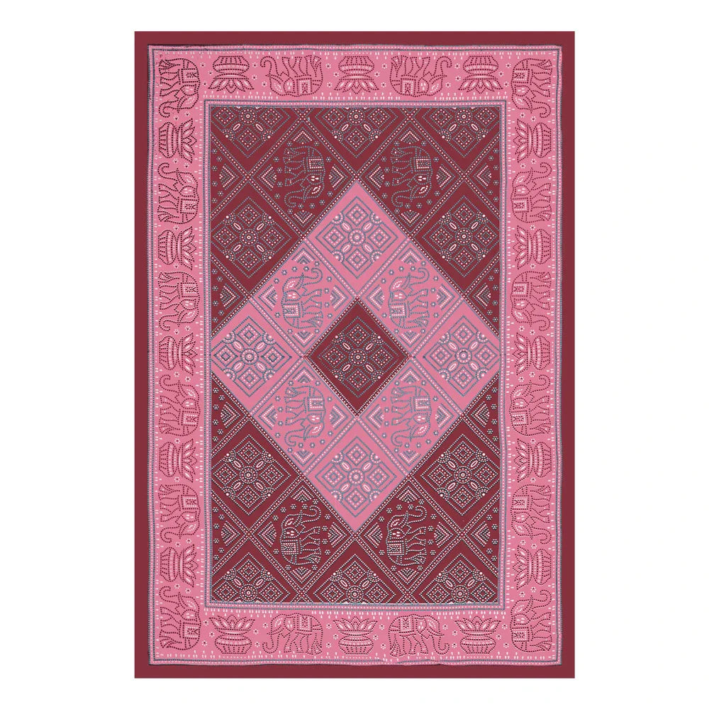 Jaipuri Cotton Single Bedsheet Set – Pink & Maroon Bandhani Print (70X100 inches)