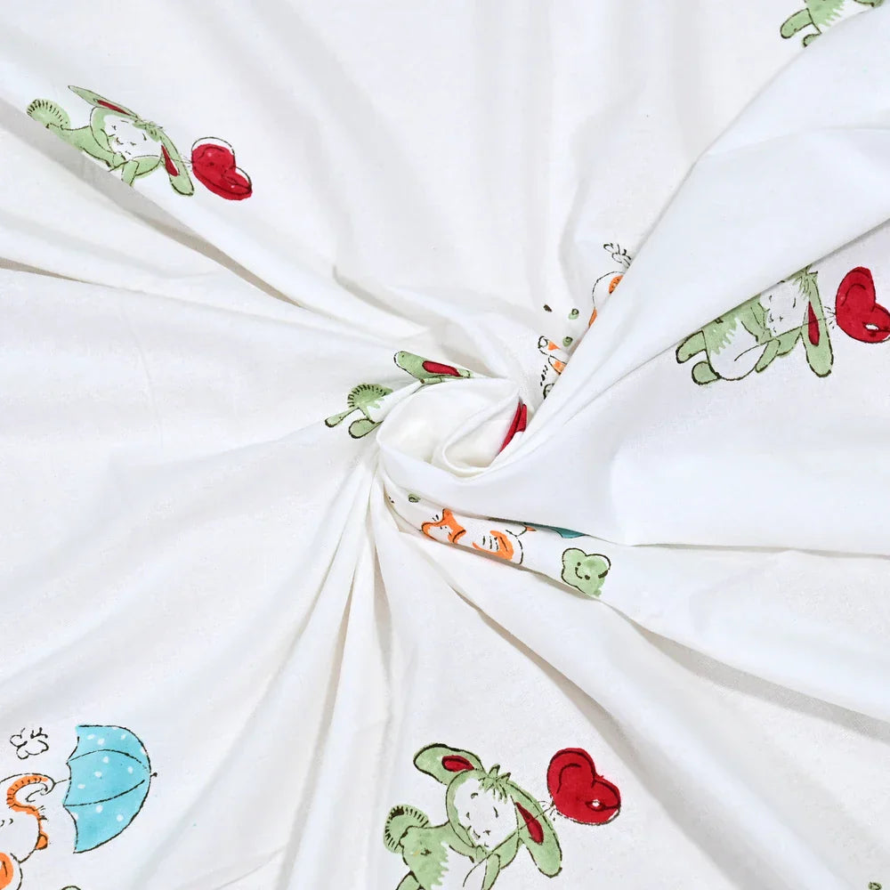 Happyland Block Printed Kids Cotton Bedsheet - Single Bed Size (60X90 Inches)