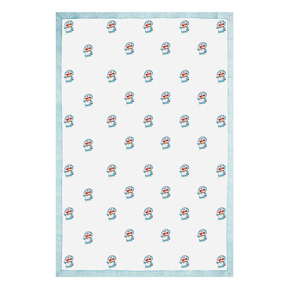 Doraemon Block Printed Kids Cotton Bedsheet - Single Bed Size (60X90 Inches)