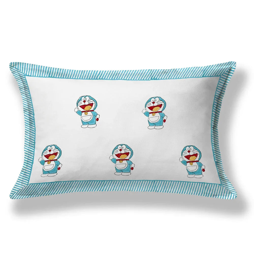 Doraemon Block Printed Kids Cotton Bedsheet - Single Bed Size (60X90 Inches)