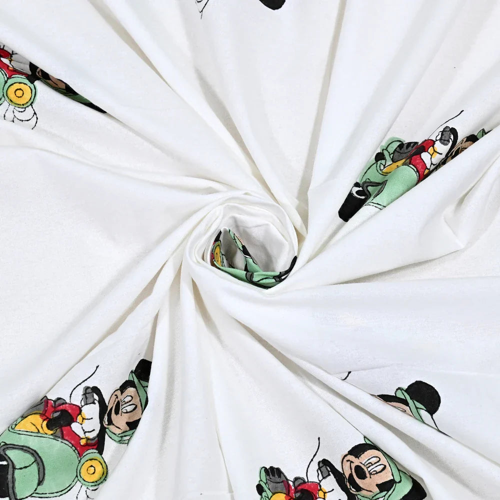 Mickey Scooter Block Printed Kids Cotton Bedsheet - Single Bed Size (60X90 Inches)