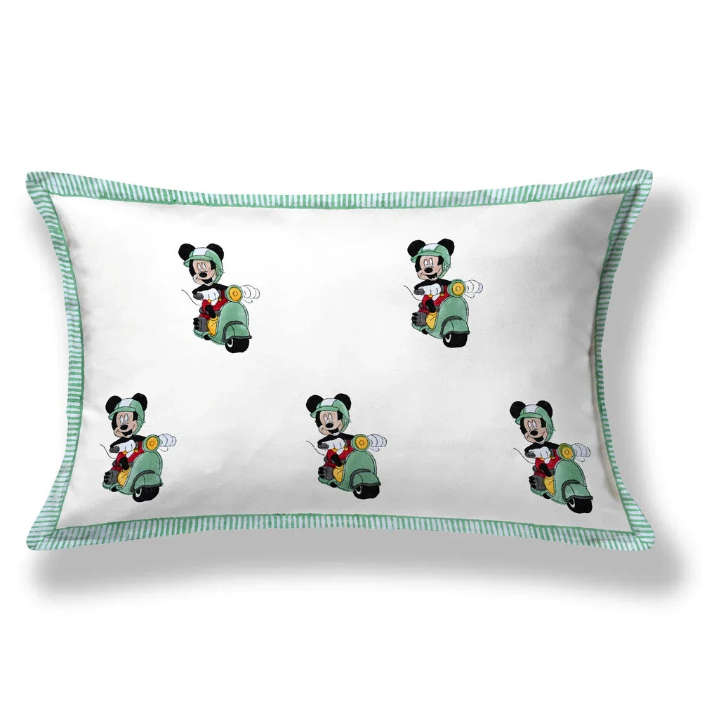 Mickey Scooter Block Printed Kids Cotton Bedsheet - Single Bed Size (60X90 Inches)