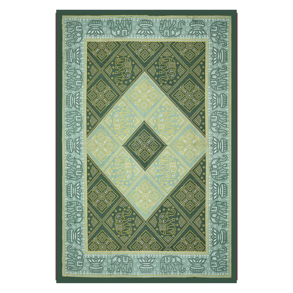 Jaipuri Cotton Single Bedsheet Set – Green & Yellow Bandhani Print (70X100 inches)