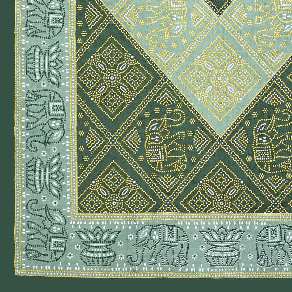 Jaipuri Cotton Single Bedsheet Set – Green & Yellow Bandhani Print (70X100 inches)