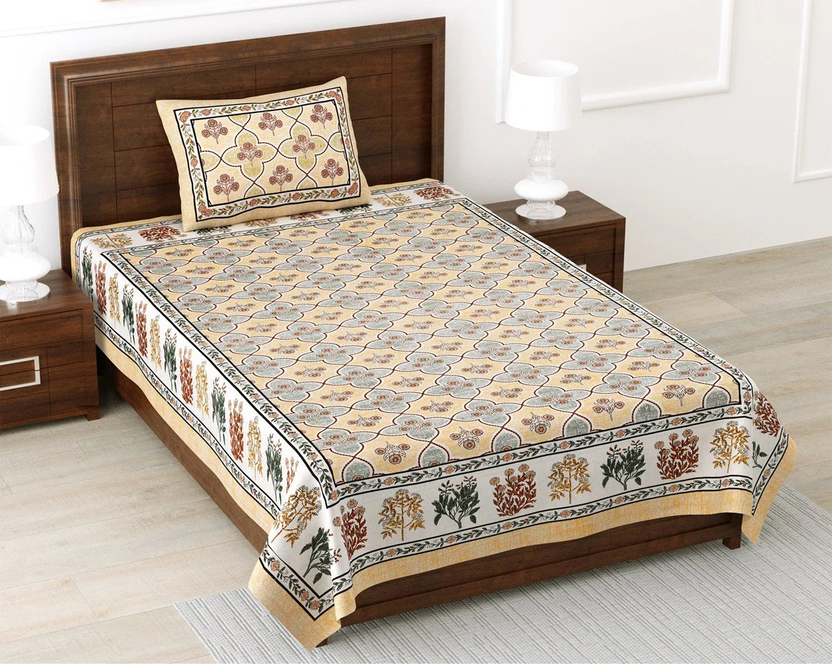 100% Pure Cotton | Single Bed | Bed Sheet - Riya